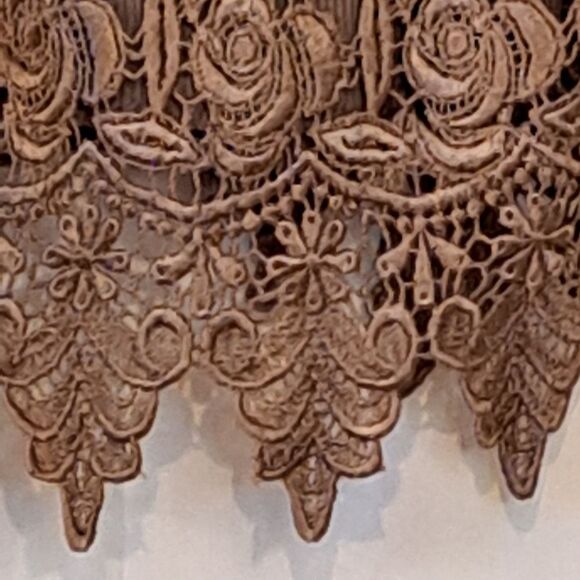 MaxiMa Y2K 90's Taupe Floral Eyelet Ribbed Spaghetti Top Size Large - Picture 11 of 13